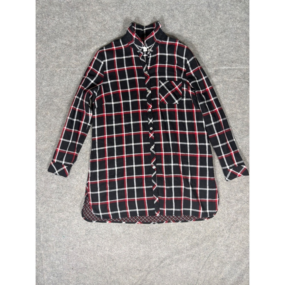 J. Jill Womens Black Red Plaid Long Sleeve Button Down Tunic Shirt Size M Cotton